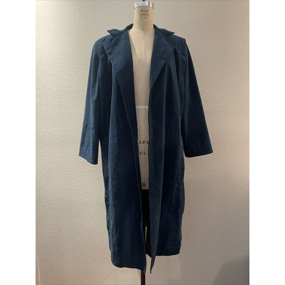 charles klein, blue suede long open coat, vintage , no size tag - Picture 1 of 9